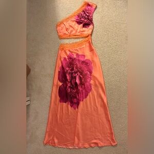 Orange and Pink Floral Maxi Dress